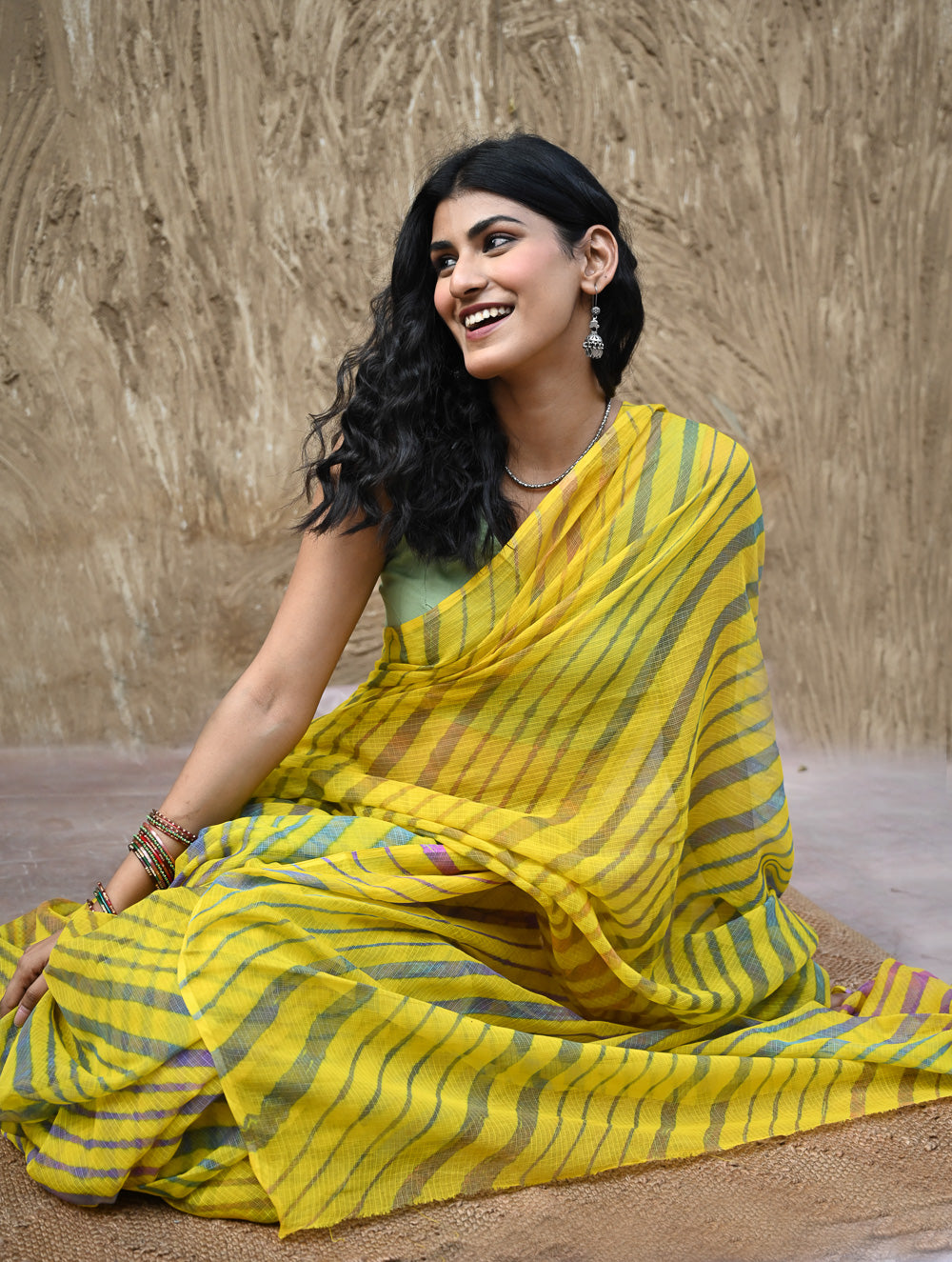 The Rang Tarang Collection : Hand Dyed Leheriya Kota Cotton Saree - Basant Leher