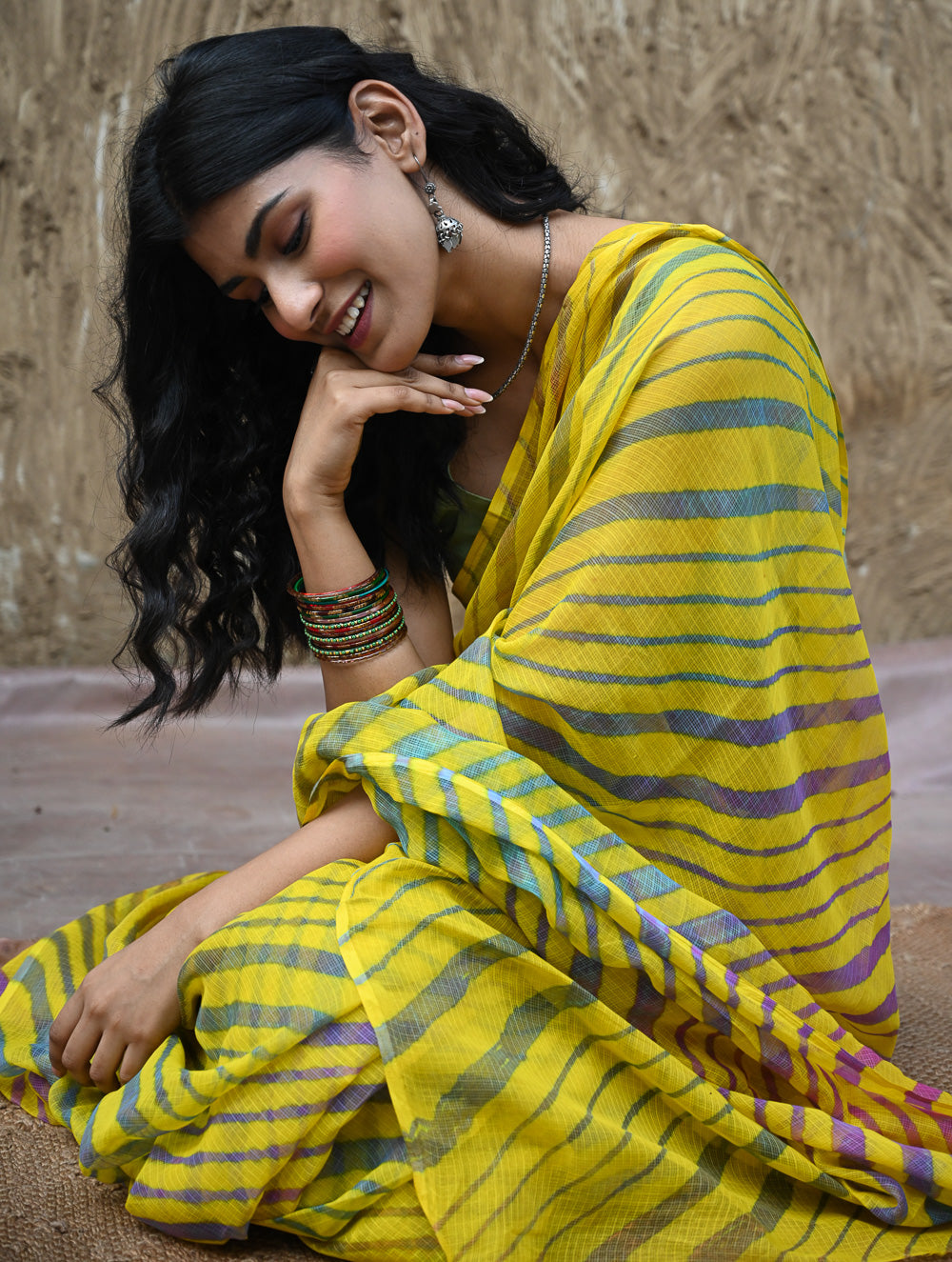 The Rang Tarang Collection : Hand Dyed Leheriya Kota Cotton Saree - Basant Leher