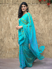 The Rang Tarang Collection : Hand Dyed Leheriya Kota Cotton Saree - Neel Sarovar