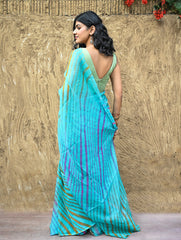 The Rang Tarang Collection : Hand Dyed Leheriya Kota Cotton Saree - Neel Sarovar