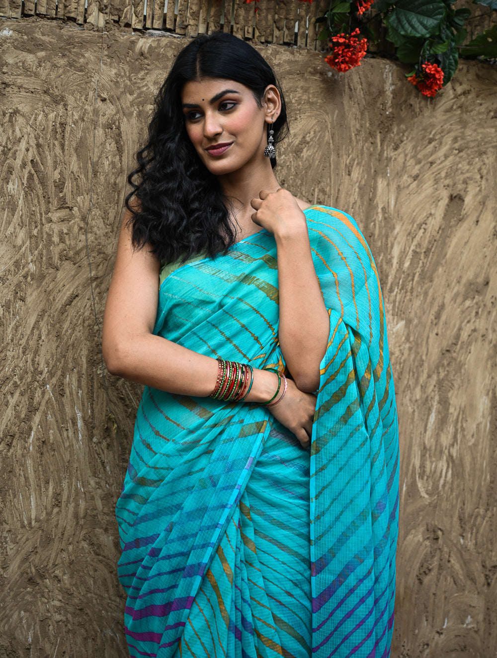 The Rang Tarang Collection : Hand Dyed Leheriya Kota Cotton Saree - Neel Sarovar