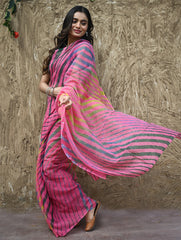 The Rang Tarang Collection : Hand Dyed Leheriya Kota Cotton Saree - Gulabi Ghoomar