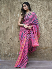 The Rang Tarang Collection : Hand Dyed Leheriya Kota Cotton Saree - Gulabi Ghoomar
