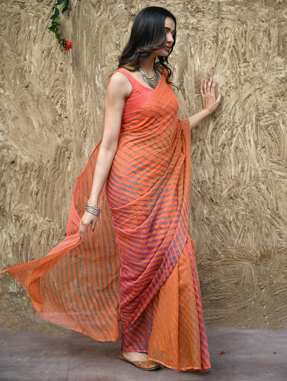 The Rang Tarang Collection : Hand Dyed Leheriya Kota Cotton Saree - Marigold Mehfil