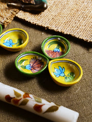 The Heritage Diya Collection: Jaipur Blue Pottery Diyas (Set of 6) & Aromatic Puducherry Candles (Set of 2) - Petals & Light