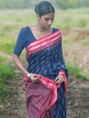 Sambalpuri Handwoven Ikat Soft Cotton Saree - Neel Megh