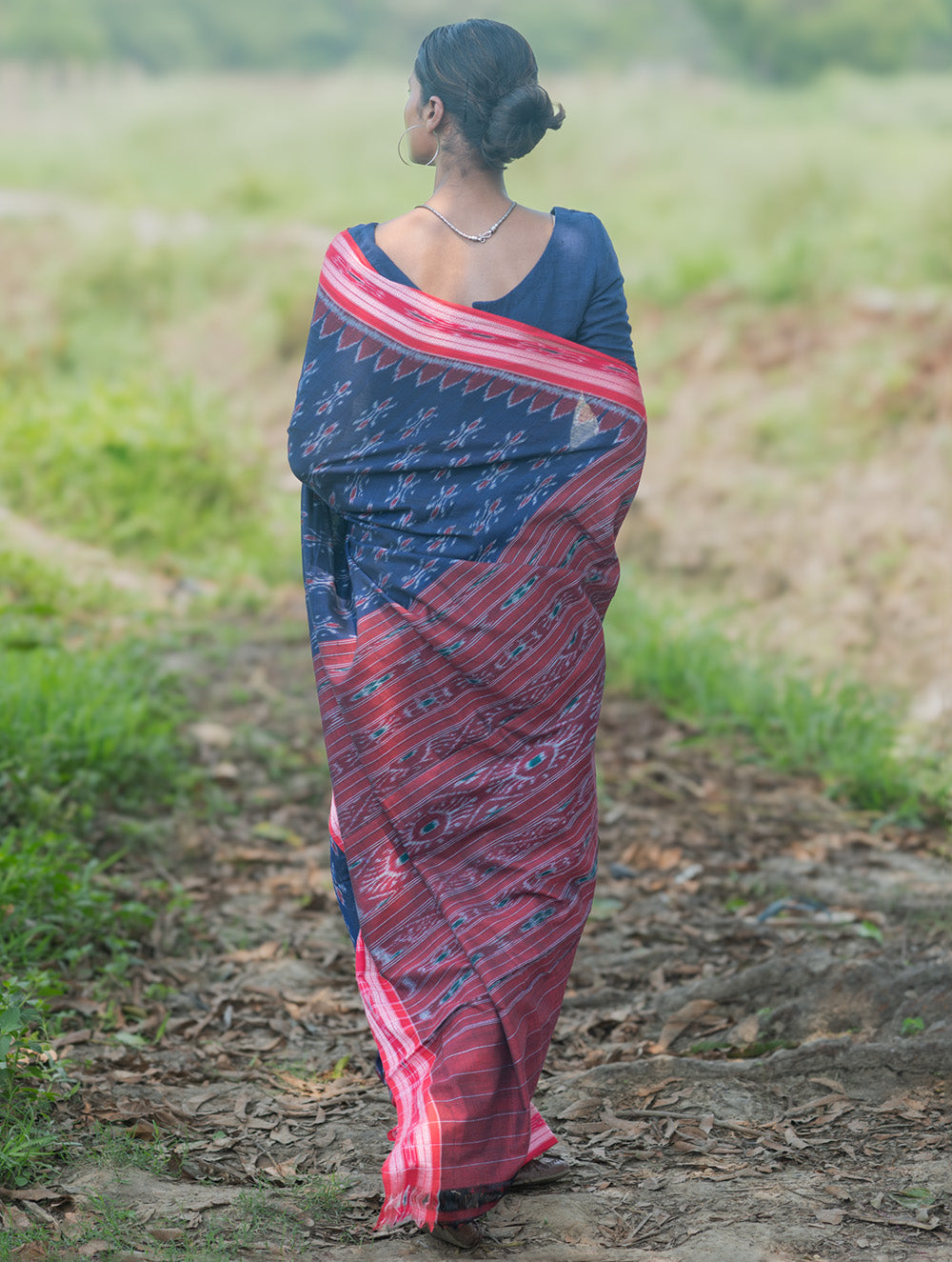 Sambalpuri Handwoven Ikat Soft Cotton Saree - Neel Megh
