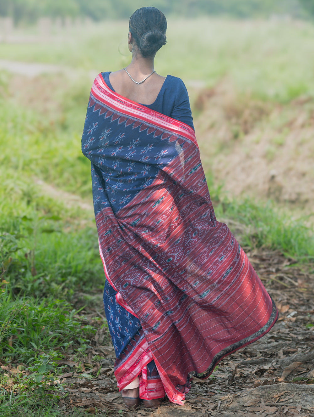 Sambalpuri Handwoven Ikat Soft Cotton Saree - Neel Megh