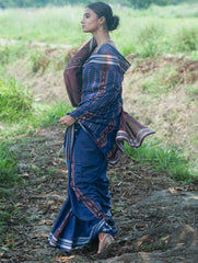 Sambalpuri Handwoven Ikat Soft Cotton Saree - Indra Neel
