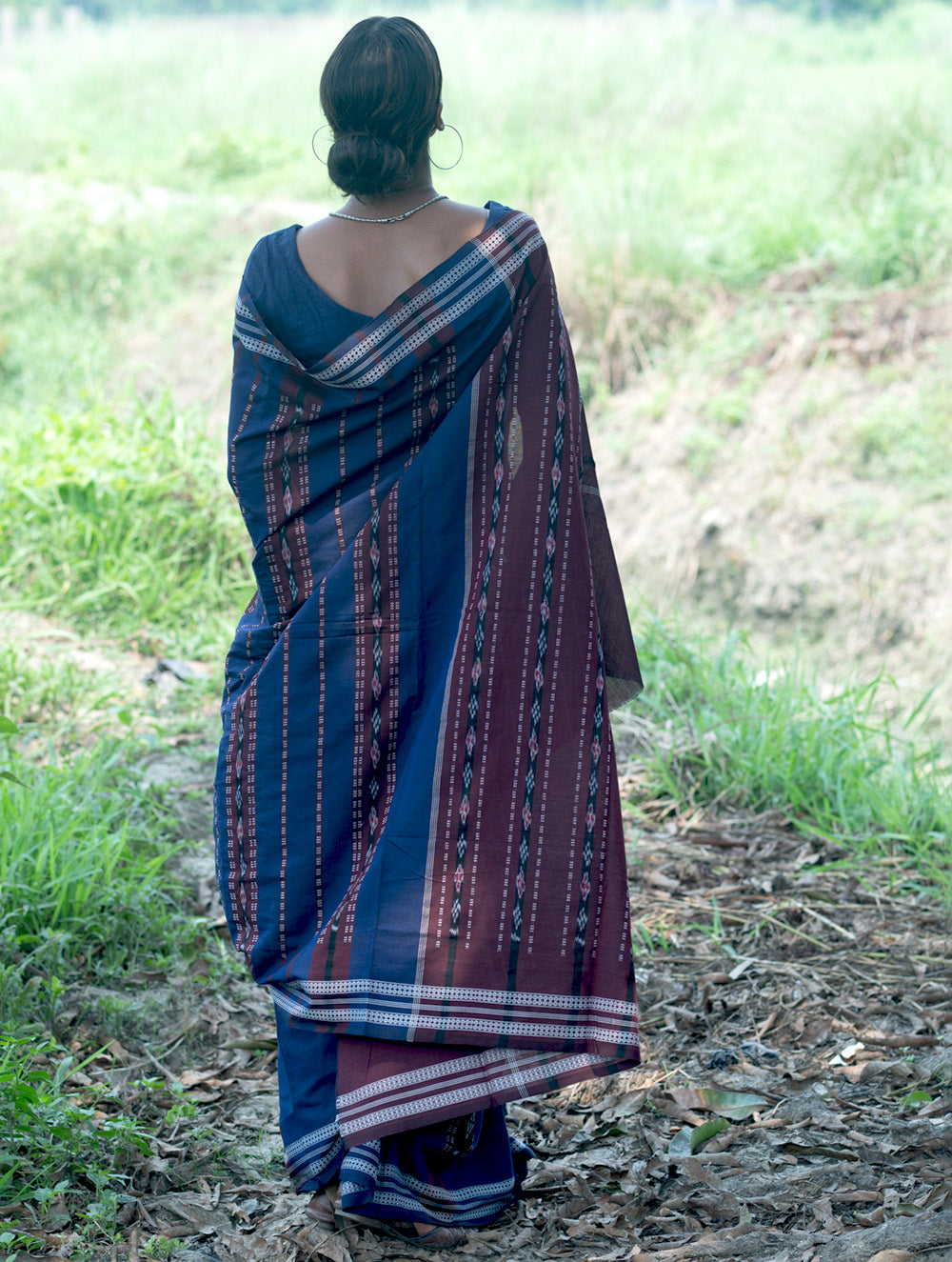 Sambalpuri Handwoven Ikat Soft Cotton Saree - Indra Neel