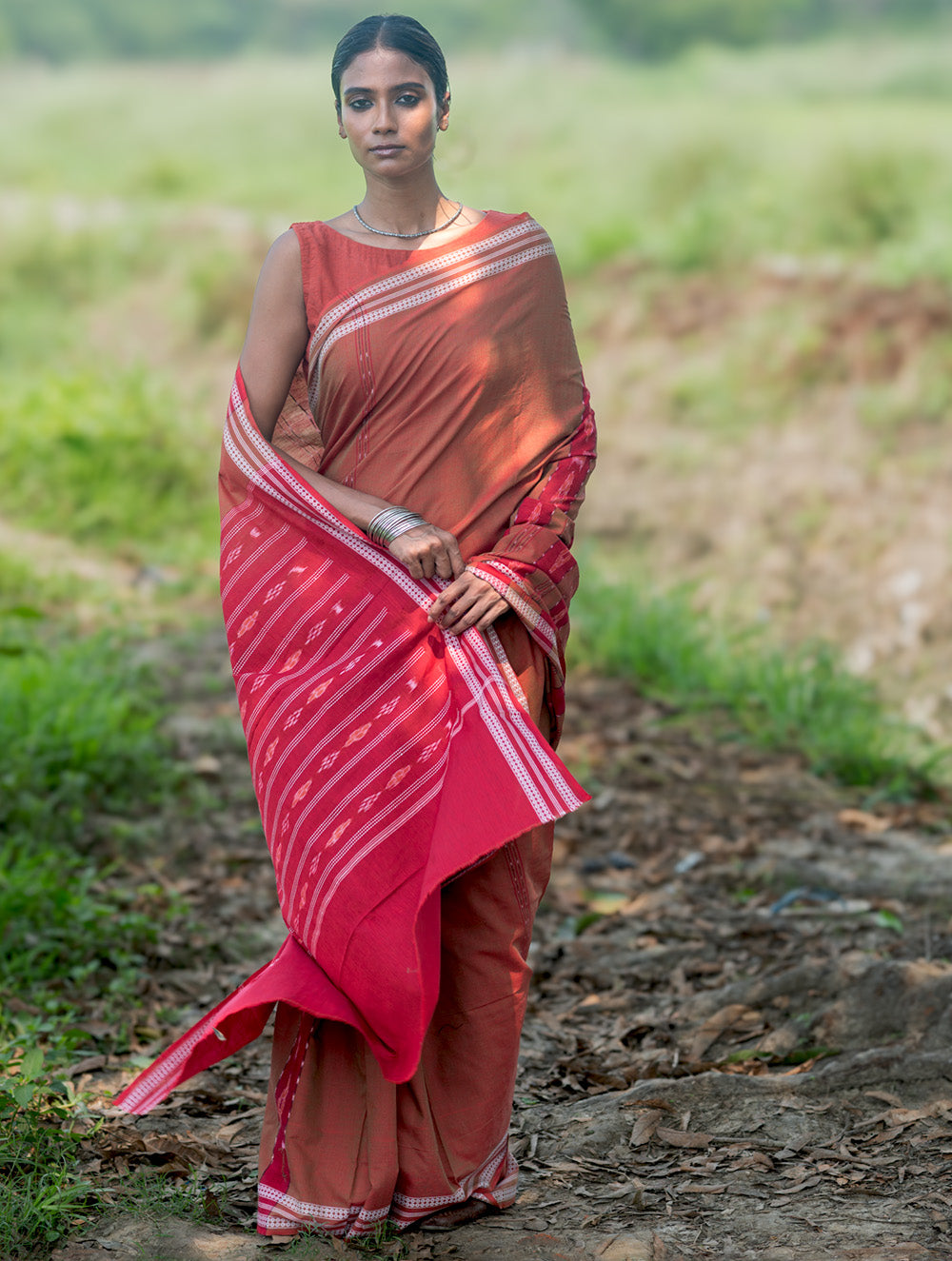 Sambalpuri Handwoven Ikat Soft Cotton Saree - Lal Mrinal