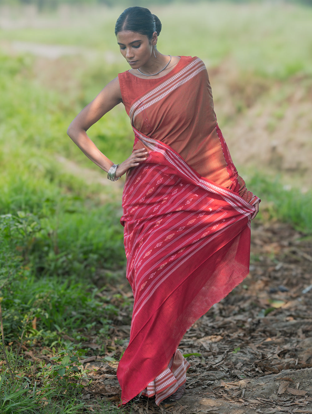 Sambalpuri Handwoven Ikat Soft Cotton Saree - Lal Mrinal