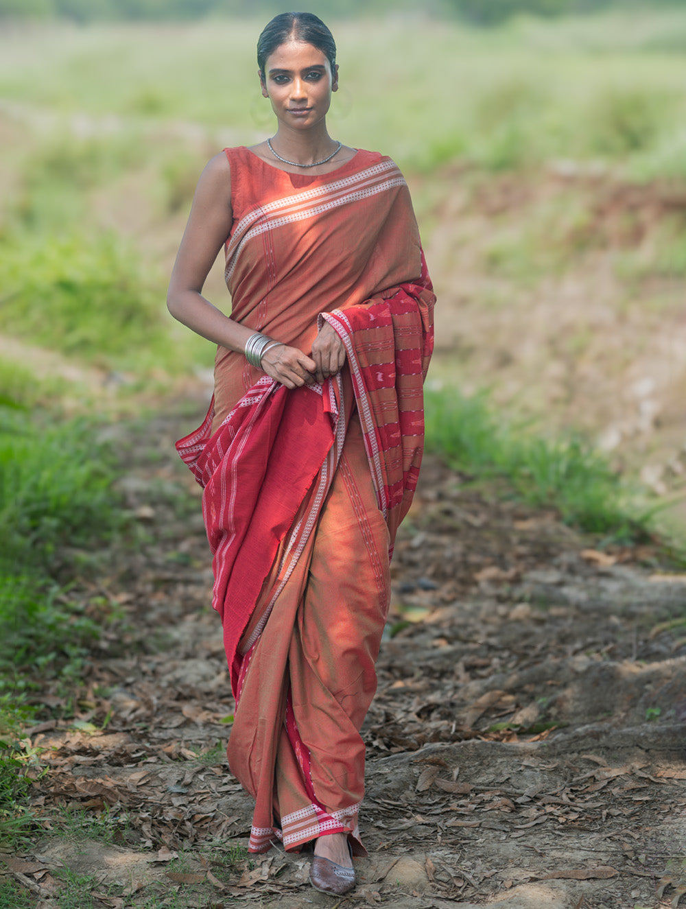 Sambalpuri Handwoven Ikat Soft Cotton Saree - Lal Mrinal