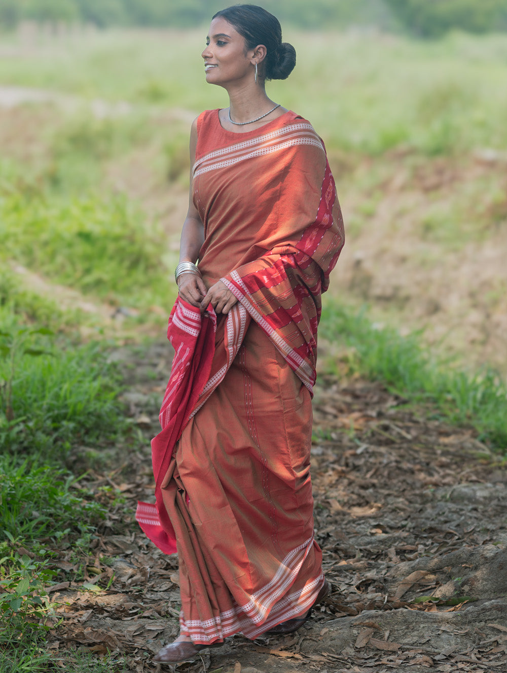 Sambalpuri Handwoven Ikat Soft Cotton Saree - Lal Mrinal