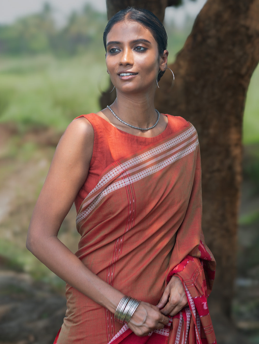 Sambalpuri Handwoven Ikat Soft Cotton Saree - Lal Mrinal