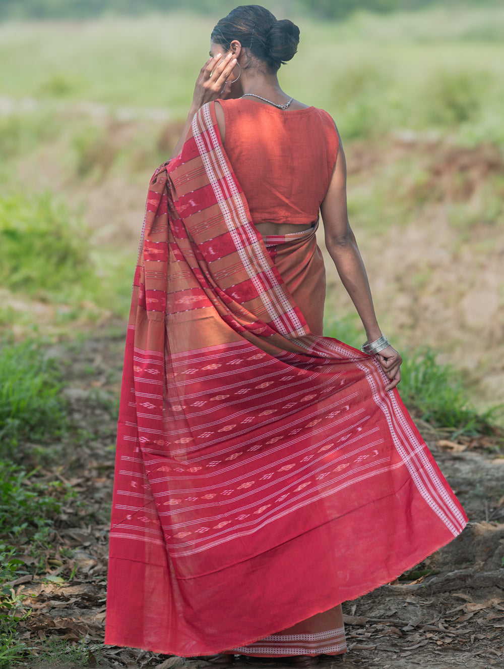 Sambalpuri Handwoven Ikat Soft Cotton Saree - Lal Mrinal