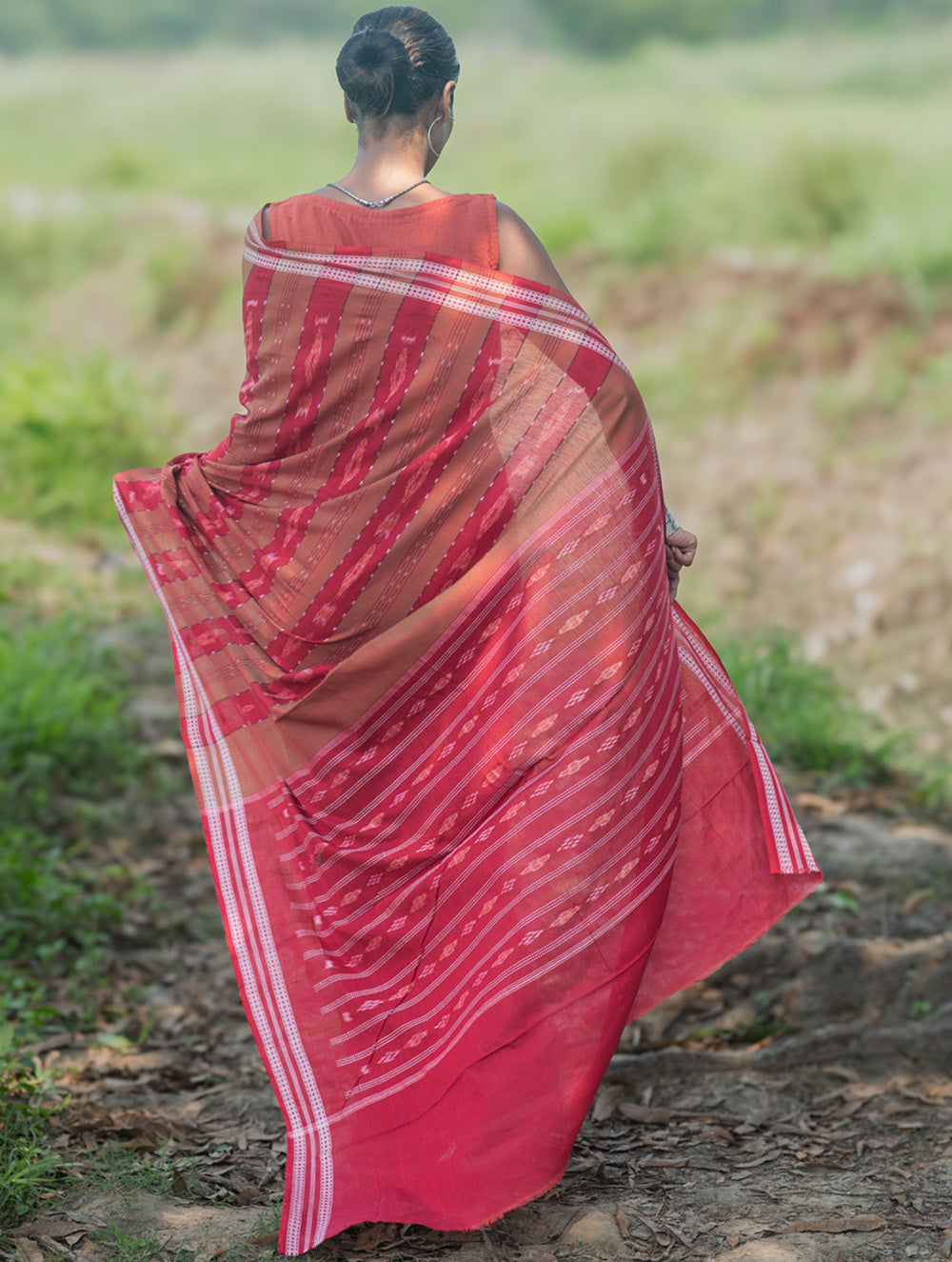Sambalpuri Handwoven Ikat Soft Cotton Saree - Lal Mrinal
