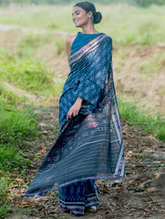 Sambalpuri Handwoven Ikat Soft Cotton Saree - Neel Nishith