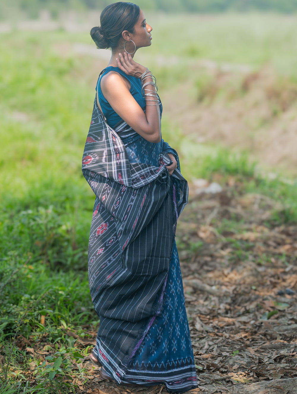 Sambalpuri Handwoven Ikat Soft Cotton Saree - Neel Nishith