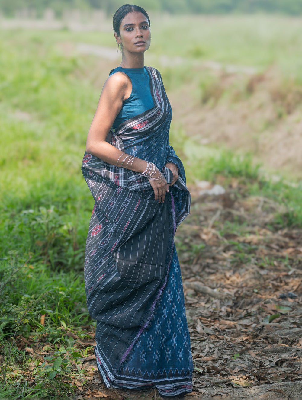 Sambalpuri Handwoven Ikat Soft Cotton Saree - Neel Nishith
