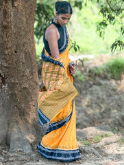 Sambalpuri Handwoven Ikat Soft Cotton Saree - Kanak Tarang