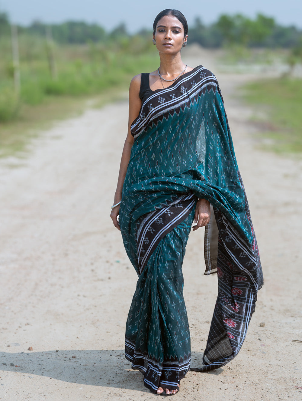 Sambalpuri Handwoven Ikat Soft Cotton Saree - Harit Tarang