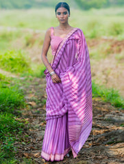 Bengal Weaves. Handwoven Cotton Saree - Lavender Rekha