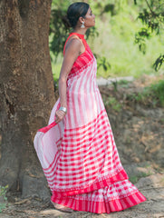 Bengal Weaves. Handwoven Cotton Saree - Lal Chakor