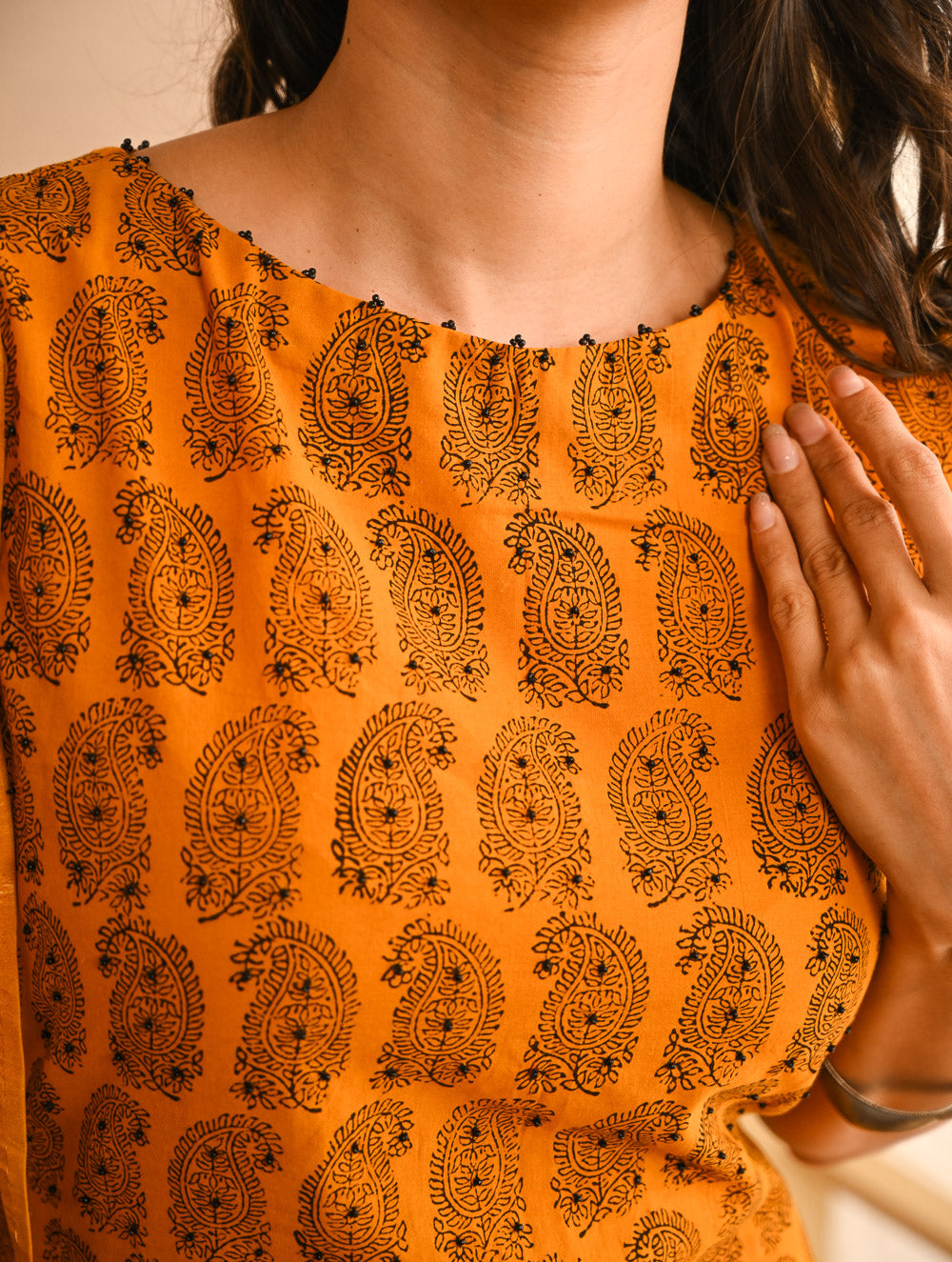 Cool Classics. Bagh Hand Block Printed Easy Dress - Yellow Paisley