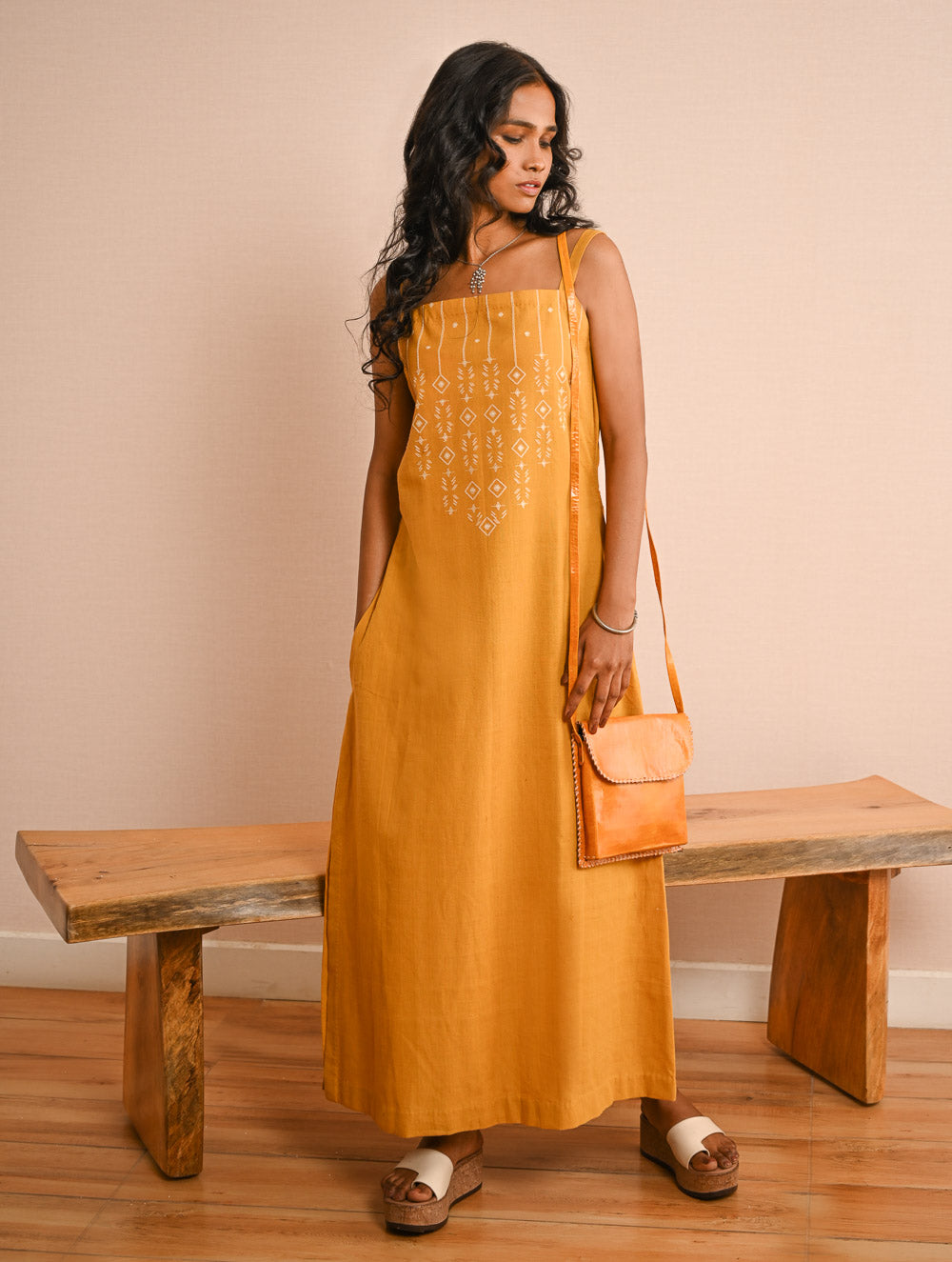 Cool Classics. Handwoven Kashida Pattu Strap Dress - Sunshine Straps