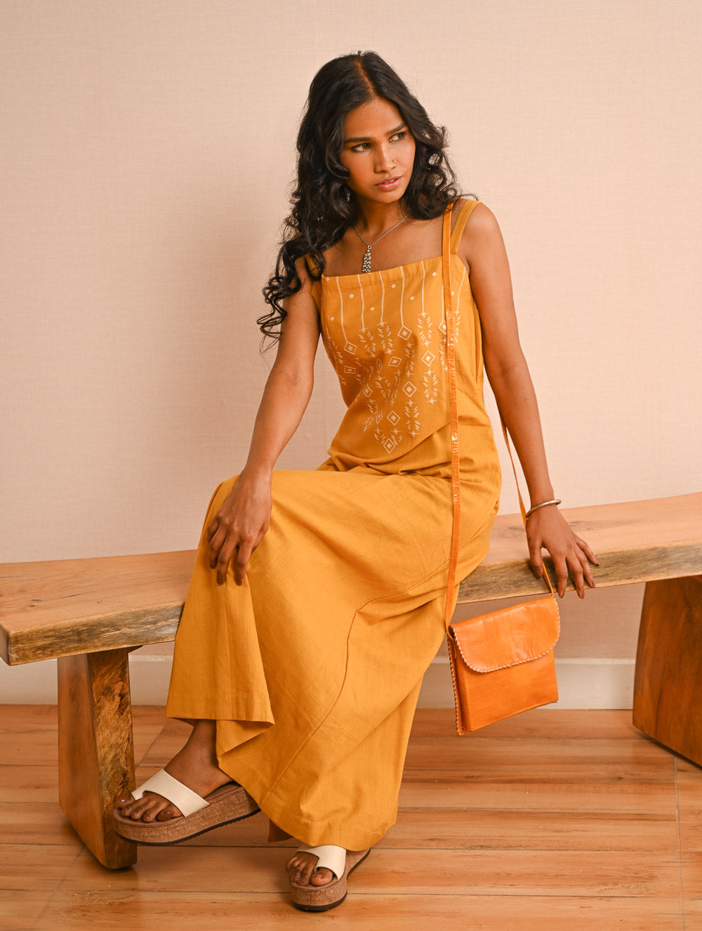 Cool Classics. Handwoven Kashida Pattu Strap Dress - Sunshine Straps