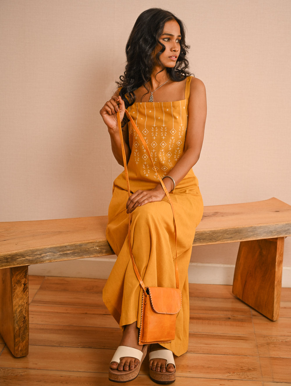 Cool Classics. Handwoven Kashida Pattu Strap Dress - Sunshine Straps