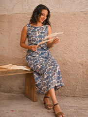 Cool Classics. Sanganer Hand Block Printed Easy Dress - White Lotus