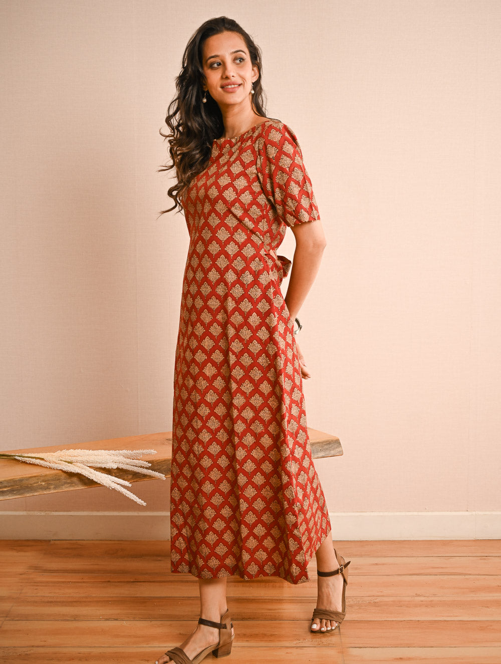 Cool Classics. Bagru Block Printed Easy Dress - Red Ornate