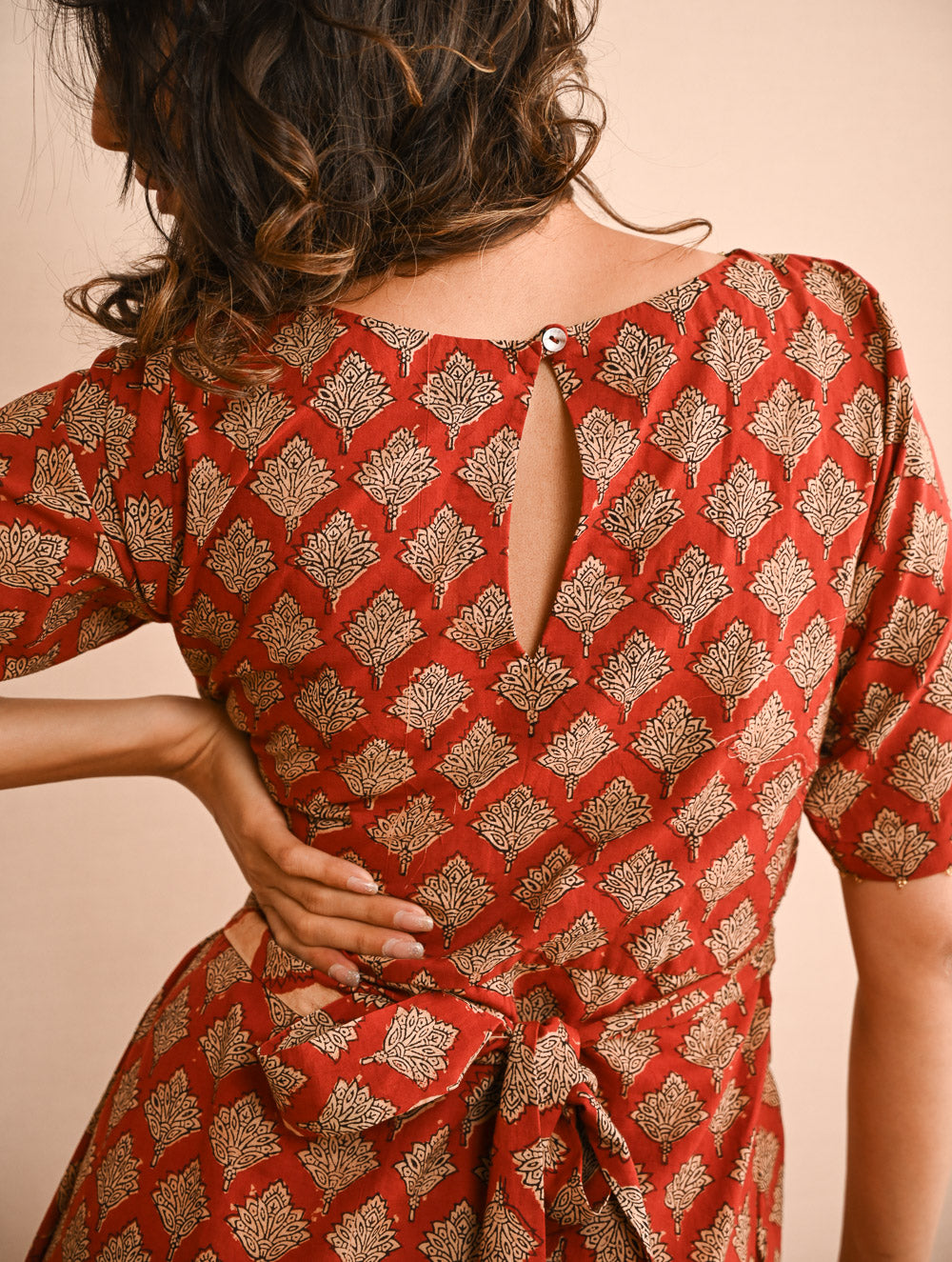 Cool Classics. Bagru Block Printed Easy Dress - Red Ornate