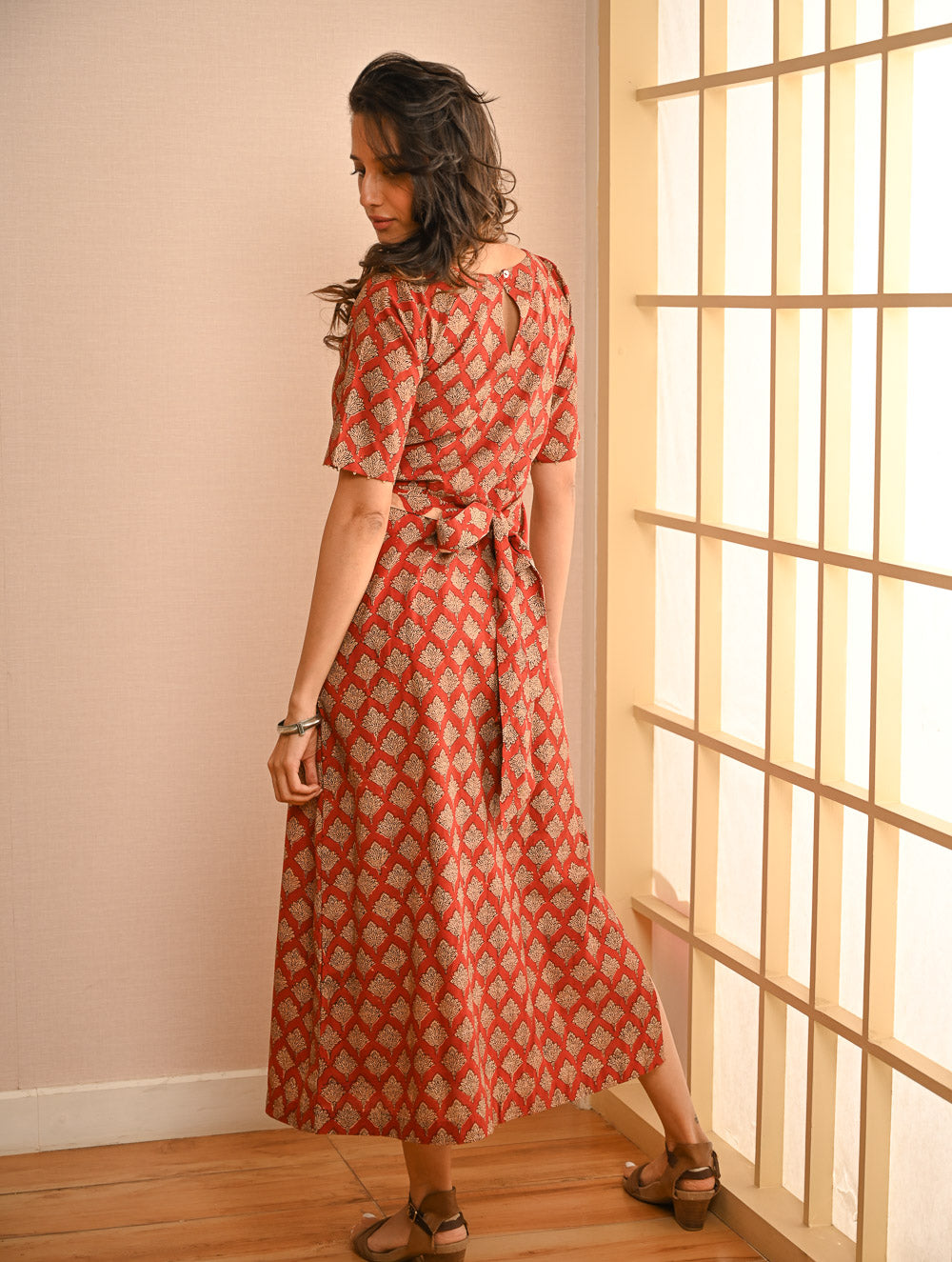 Cool Classics. Bagru Block Printed Easy Dress - Red Ornate