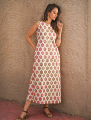 Cool Classics. Sanganer Hand Block Printed Easy Dress - White Roses
