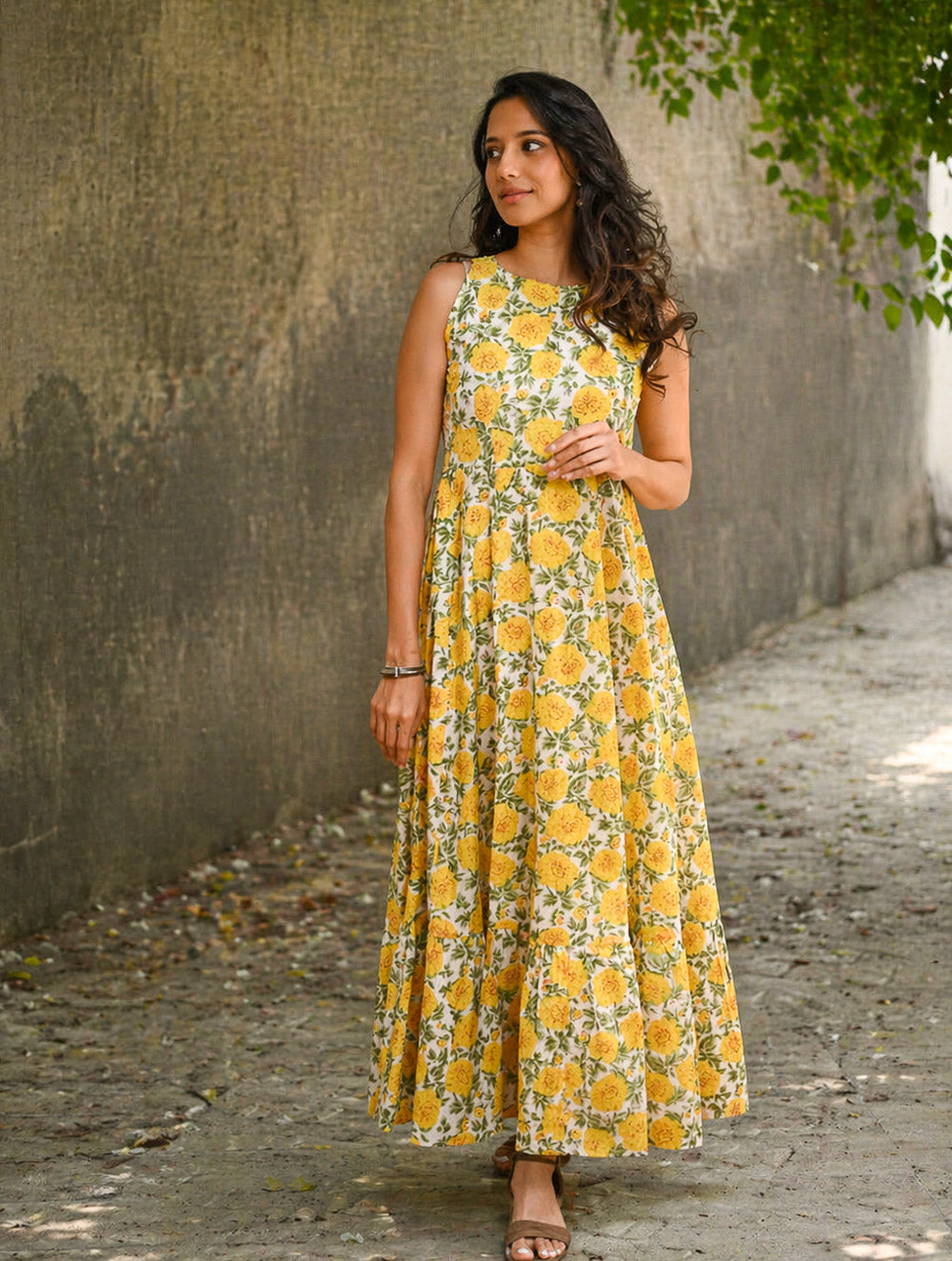 Cool Classics. Sanganer Hand Block Printed Easy Dress - Floral Sunshine