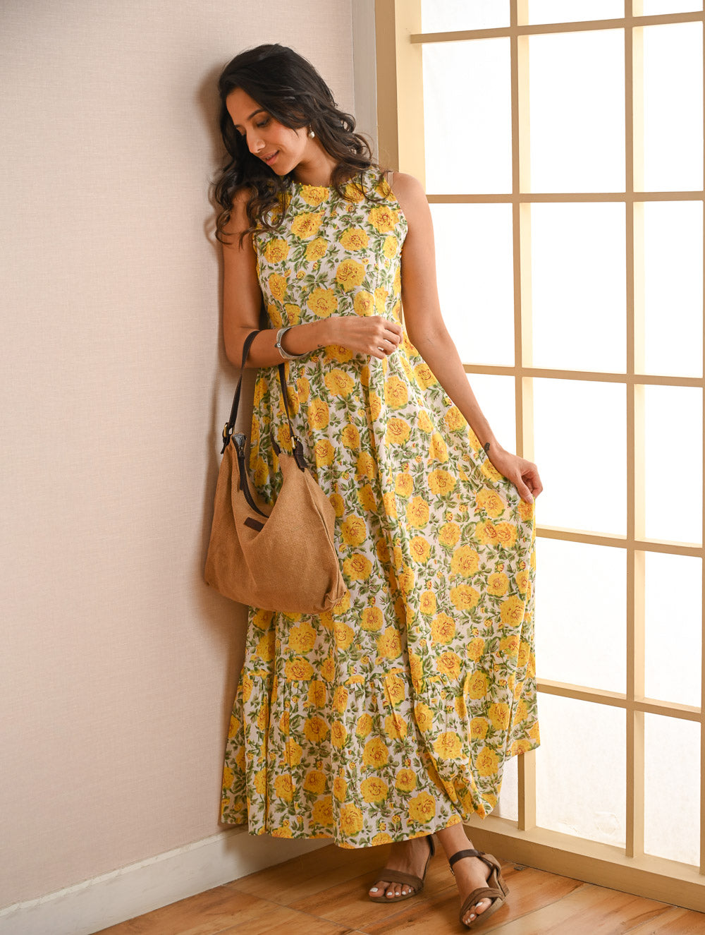 Cool Classics. Sanganer Hand Block Printed Easy Dress - Floral Sunshine