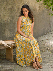 Cool Classics. Sanganer Hand Block Printed Easy Dress - Floral Sunshine