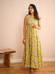 Cool Classics. Sanganer Hand Block Printed Easy Dress - Floral Sunshine