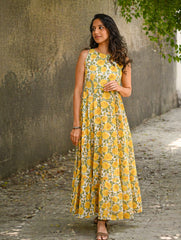 Cool Classics. Sanganer Hand Block Printed Easy Dress - Floral Sunshine