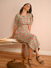 Cool Classics. Sanganer Hand Block Printed Easy Dress - Pink Daisy