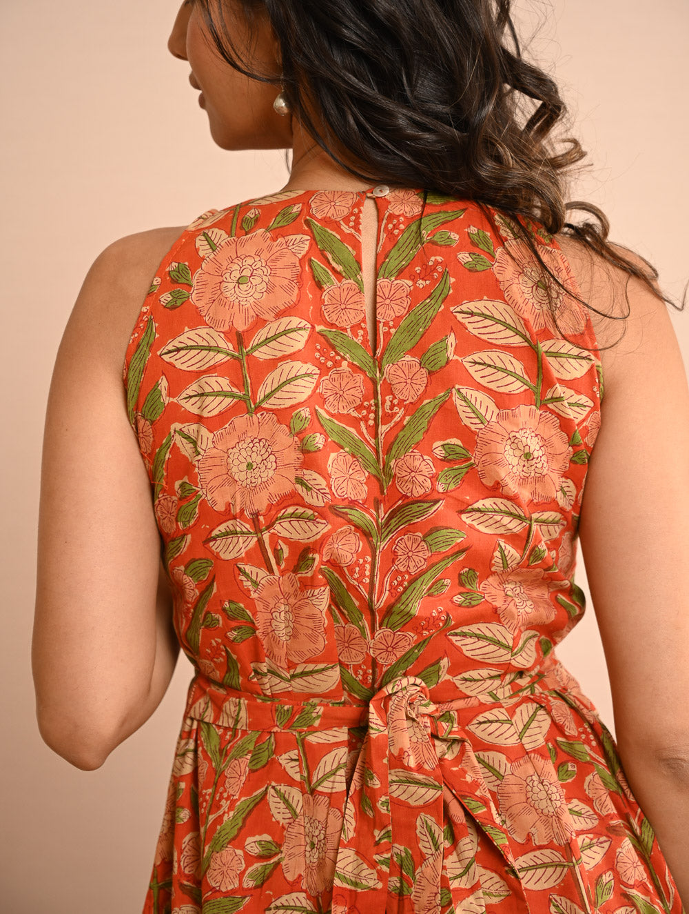 Cool Classics. Sanganer Hand Block Printed Easy Dress - Orange Sprigs