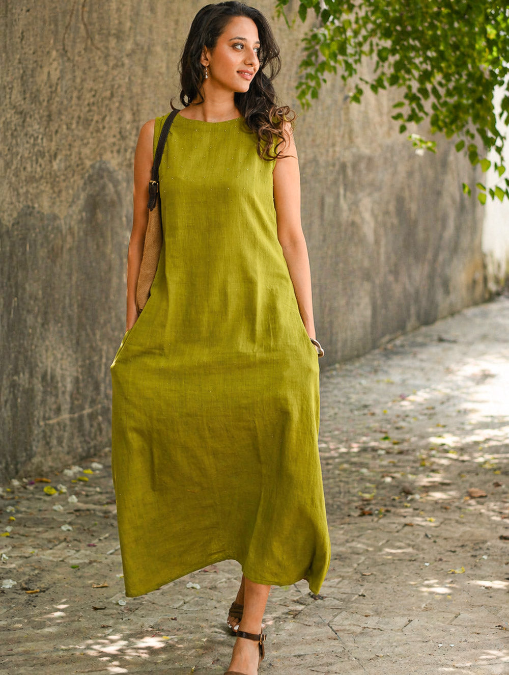 Cool Classics. Organic Handwoven Kala Cotton Easy Dress - Summer Lime 