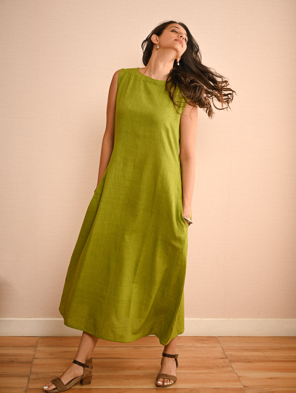 Cool Classics. Organic Handwoven Kala Cotton Easy Dress - Summer Lime 