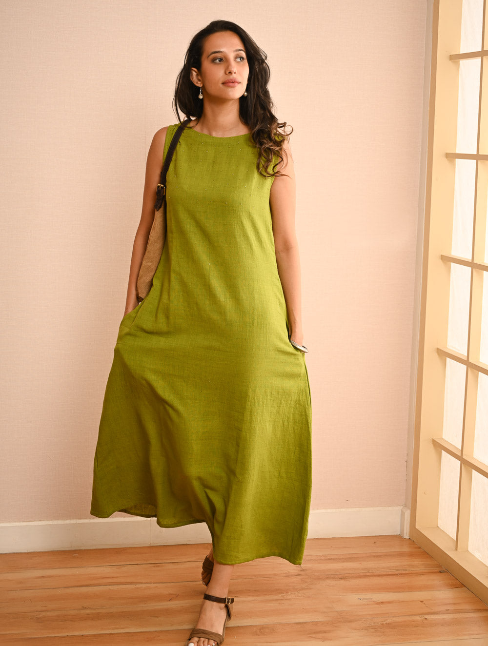 Cool Classics. Organic Handwoven Kala Cotton Easy Dress - Summer Lime 