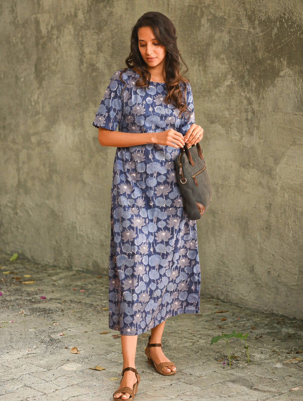 Cool Classics. Sanganer Hand Block Printed Easy Dress - Blue Lotus