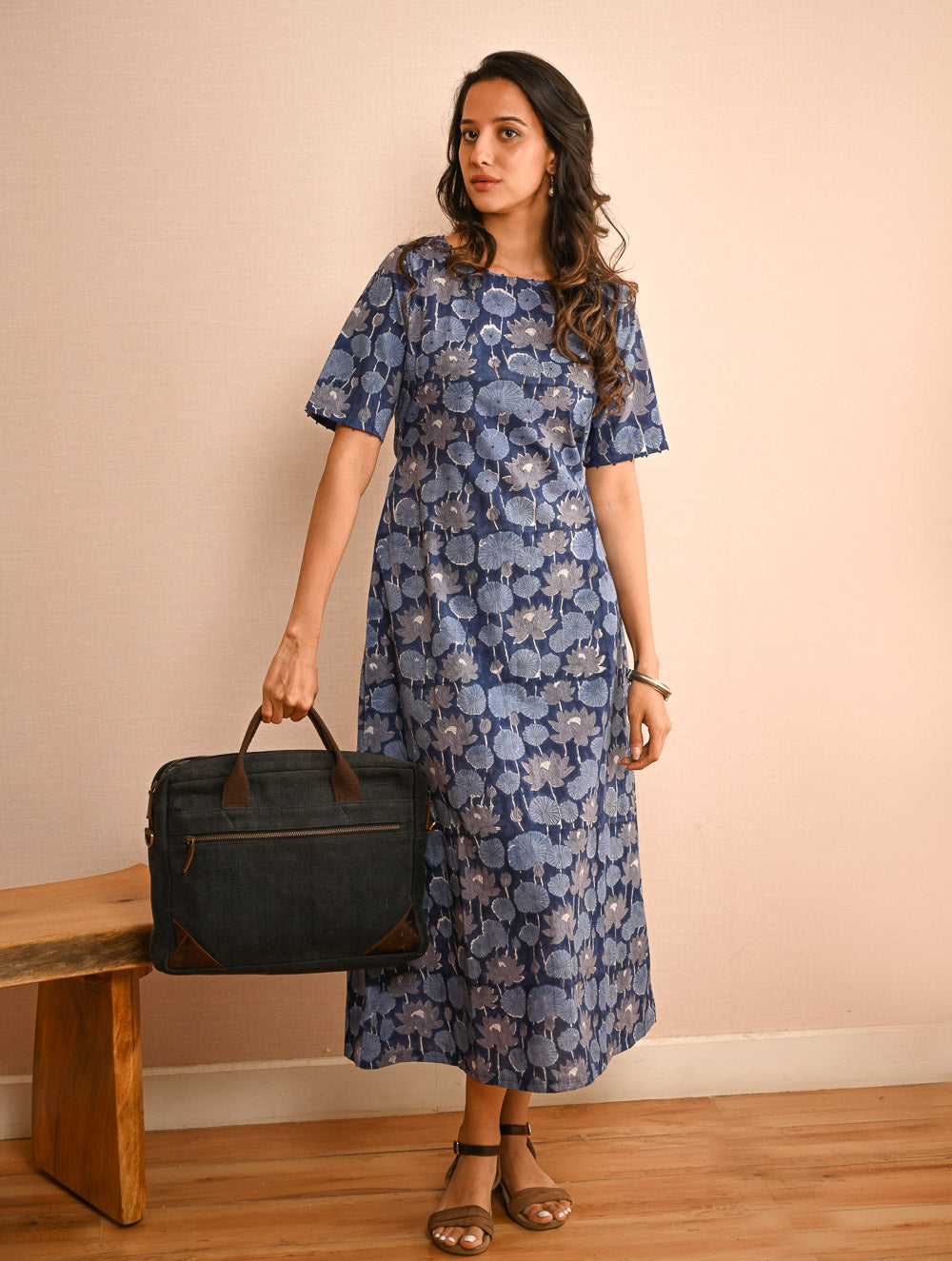 Cool Classics. Sanganer Hand Block Printed Easy Dress - Blue Lotus