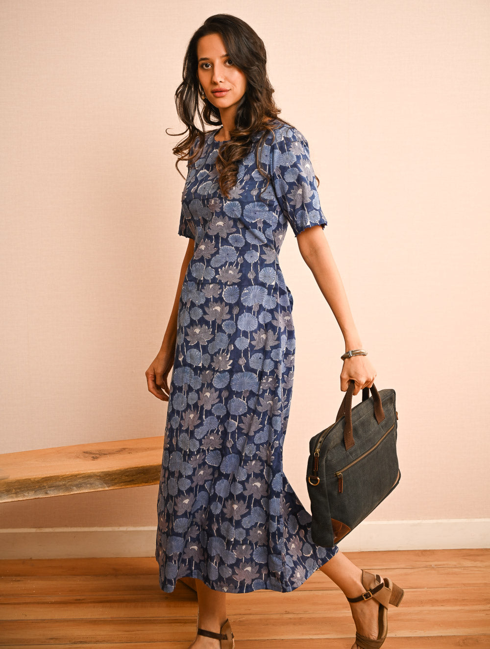 Cool Classics. Sanganer Hand Block Printed Easy Dress - Blue Lotus